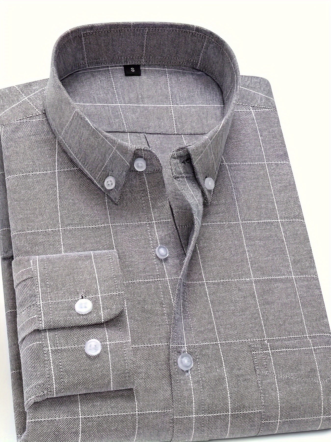Men's Plaid Lapel Collar Dress Shirts, Long Sleeve Casual Button.