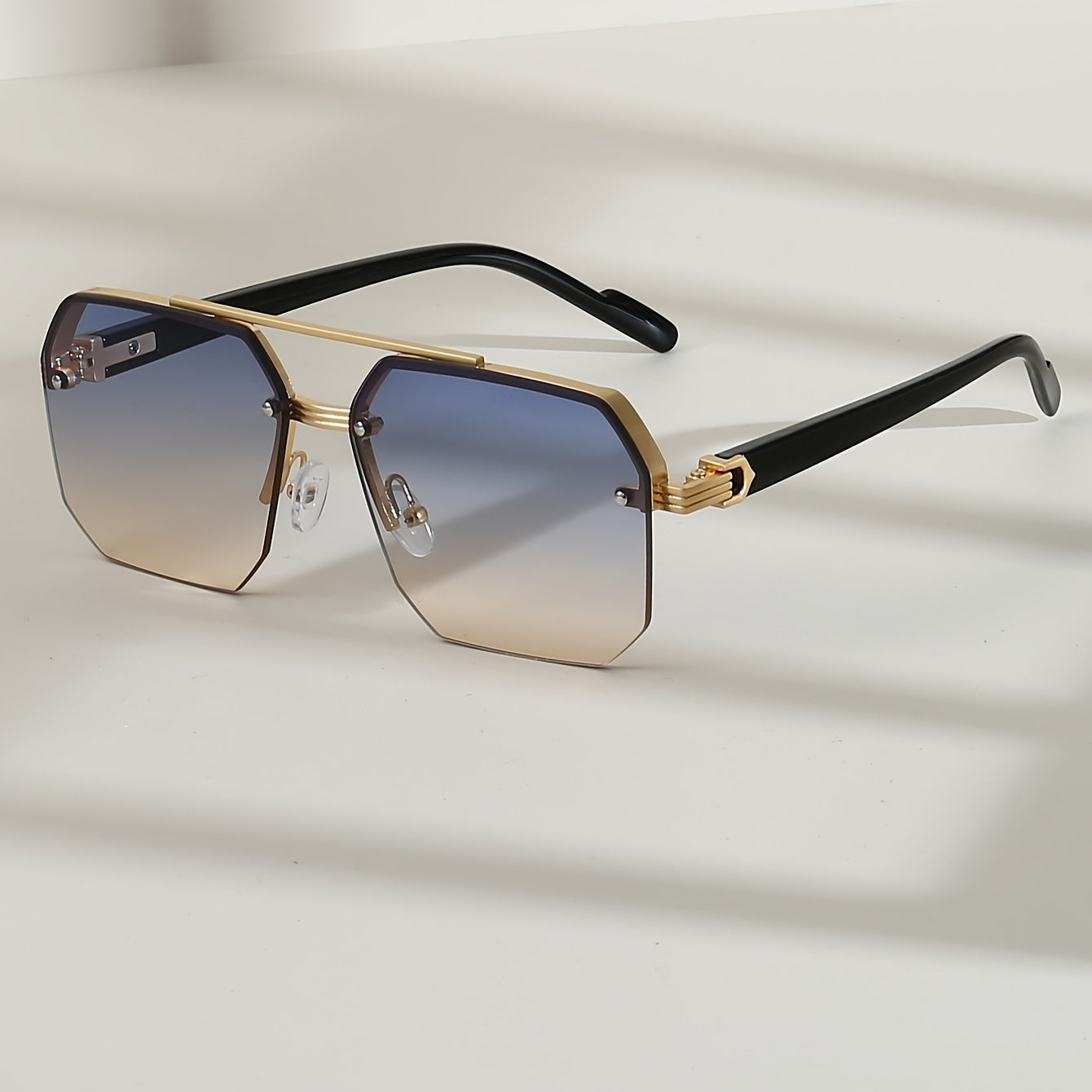 Unisex Semi-Rimless Glasses, Large Frame With Double Beam.