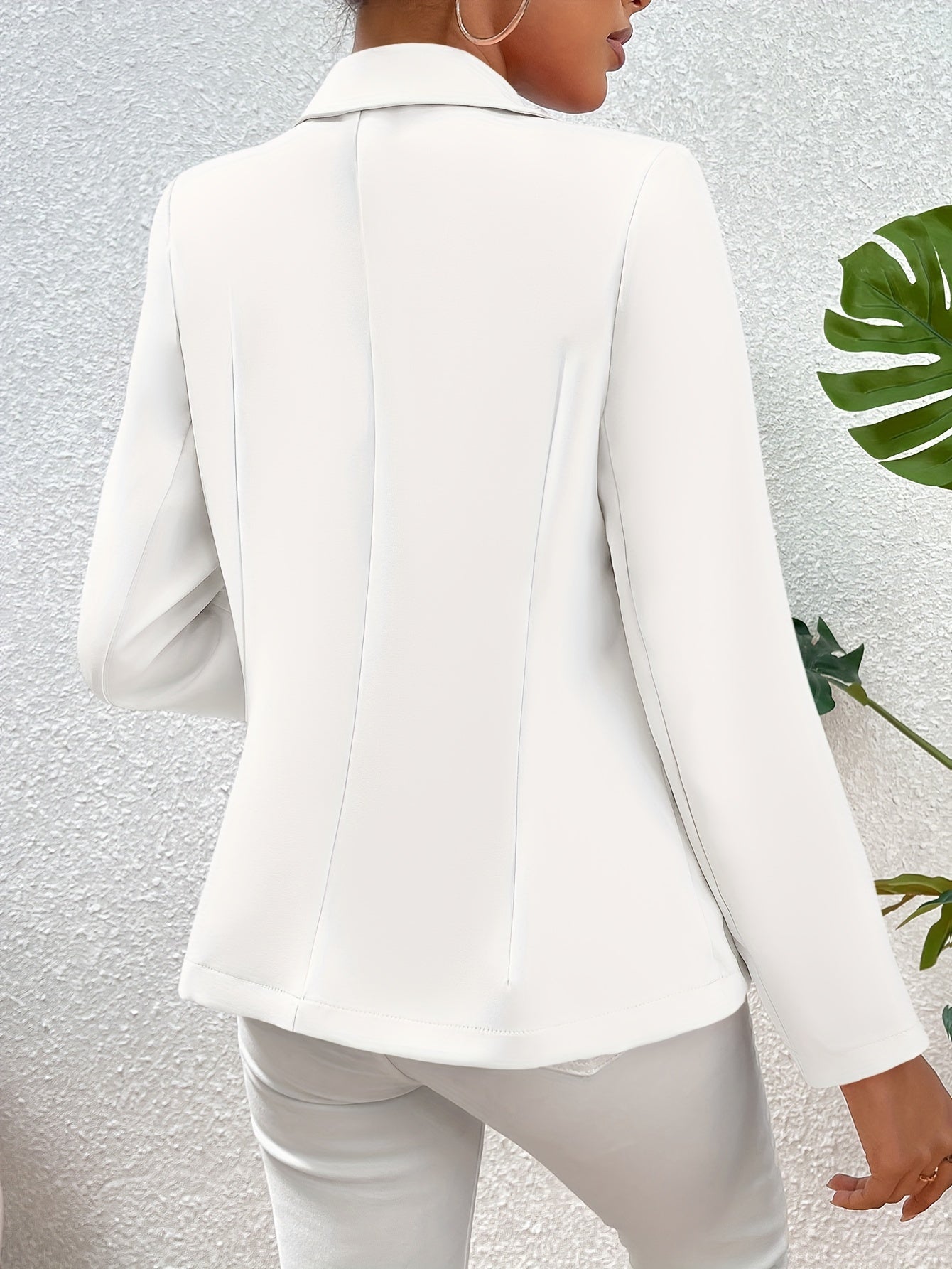 Solid Color Open Front Blazer, Elegant Lapel Neck Double Breasted.