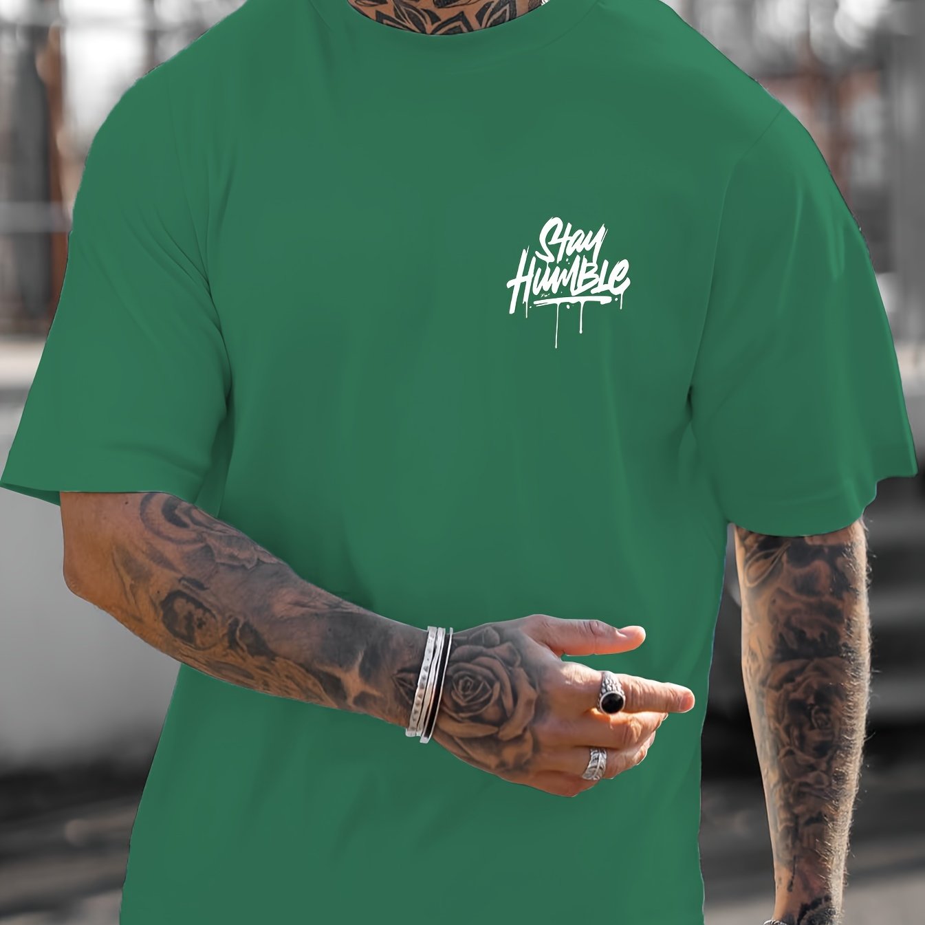 Men's Stay Humble Letter Print Short Sleeve T-Shirts,