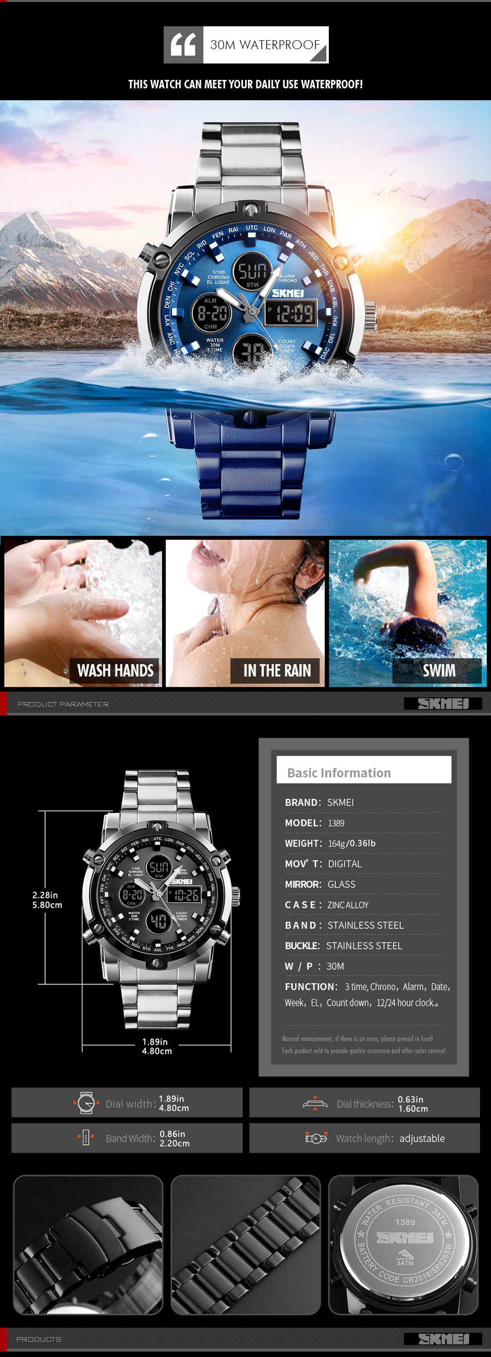 SKMEI New Men Sport Fashion Watch Quartz Stopwatch Dual Display.