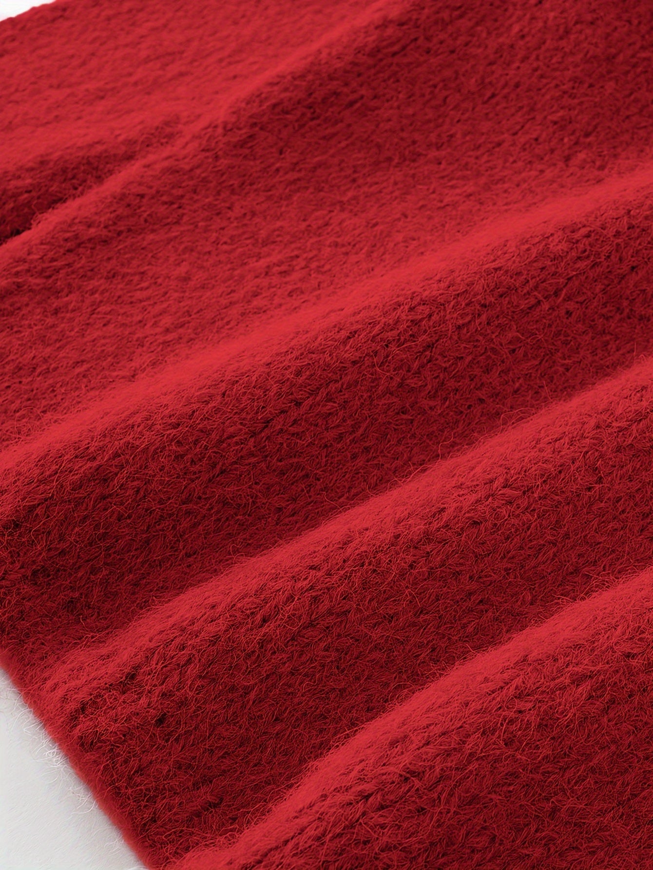 Luxurious Red Fleece Boat Neck Sweater for Women .