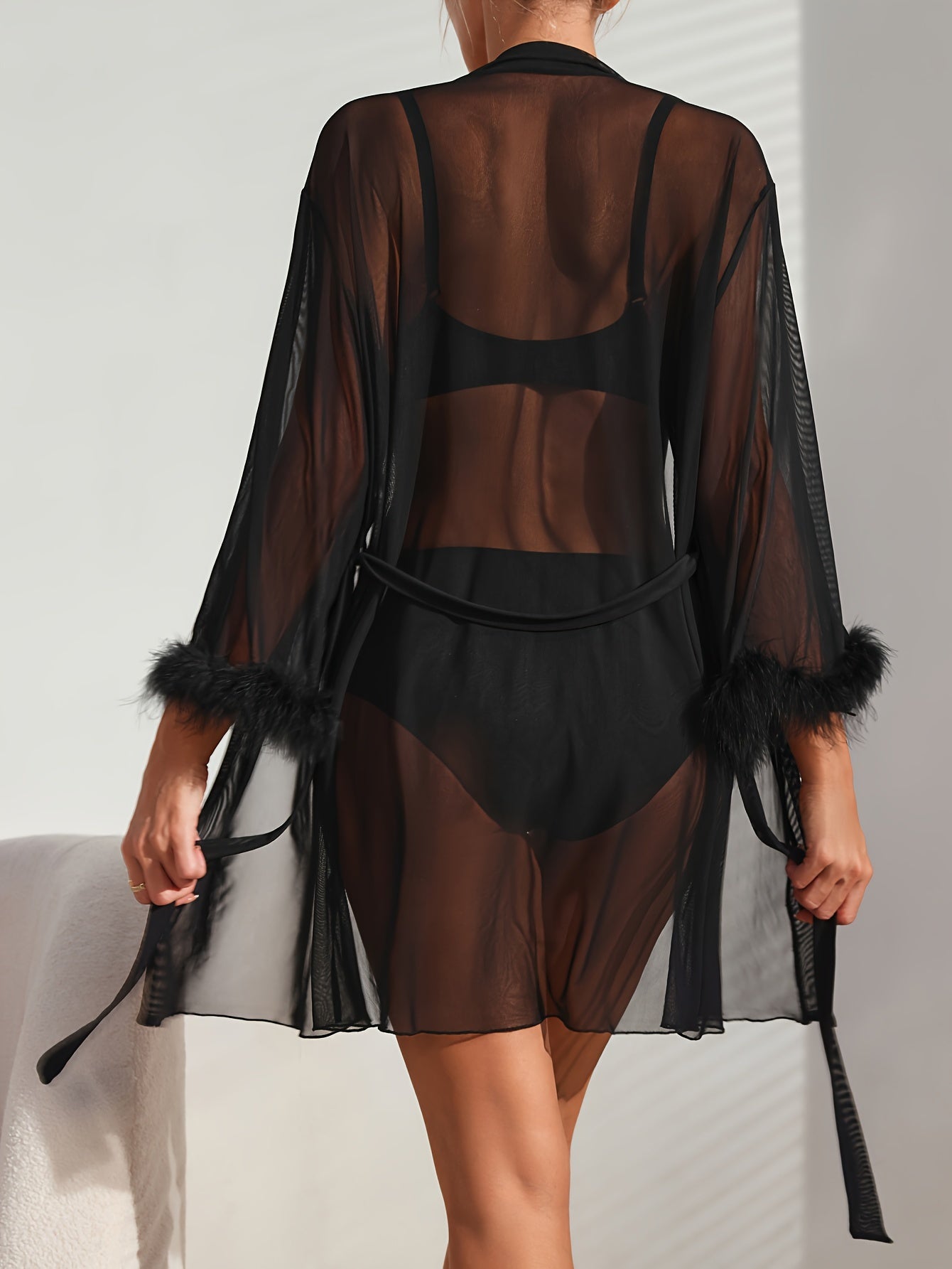 Elegant Long Sleeve Semi Sheer Nightgown Robe - '/MH