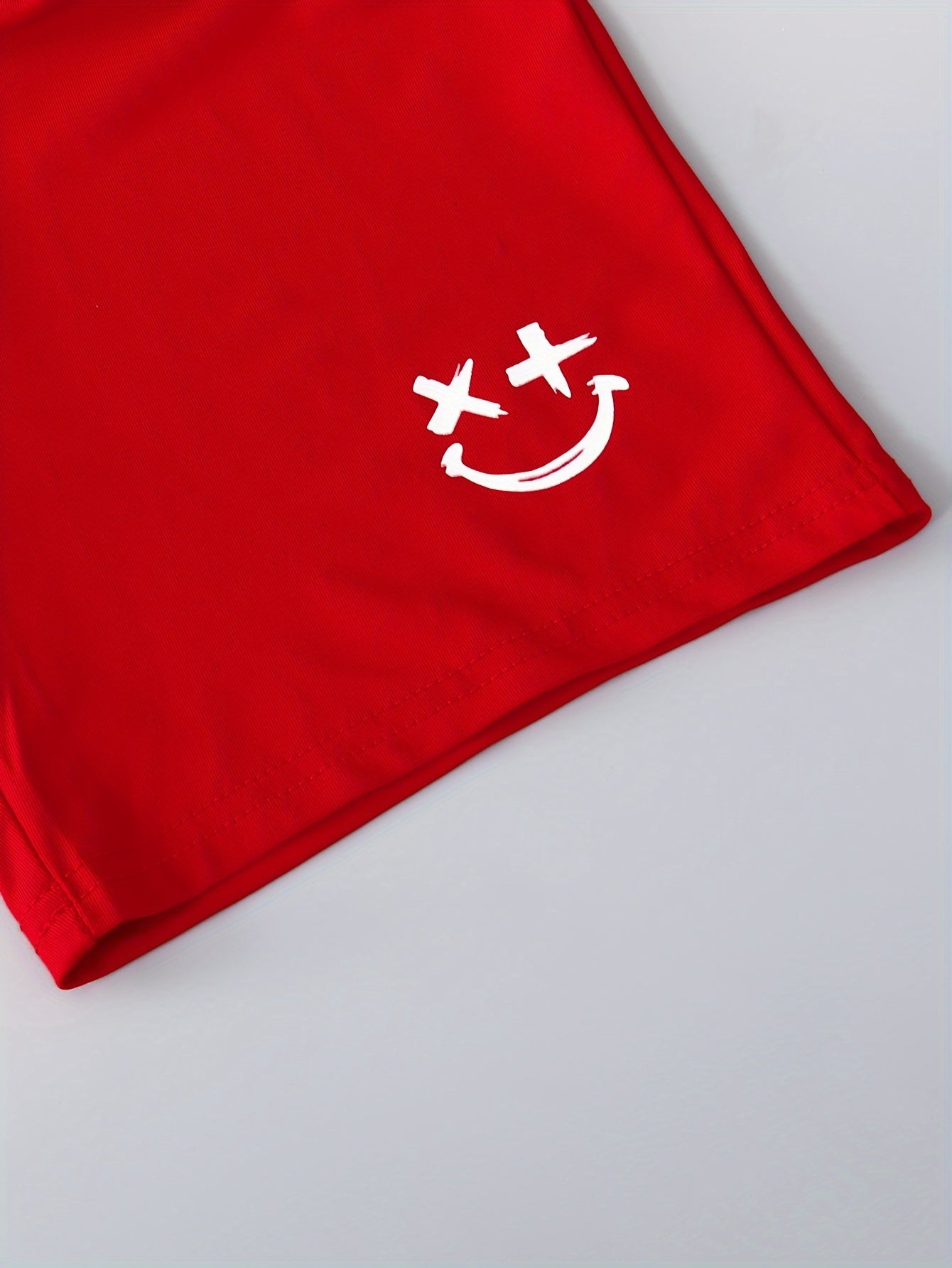 3pcs Boys Casual Solid Short Sleeve T-shirt & Smile Face Print Shorts.