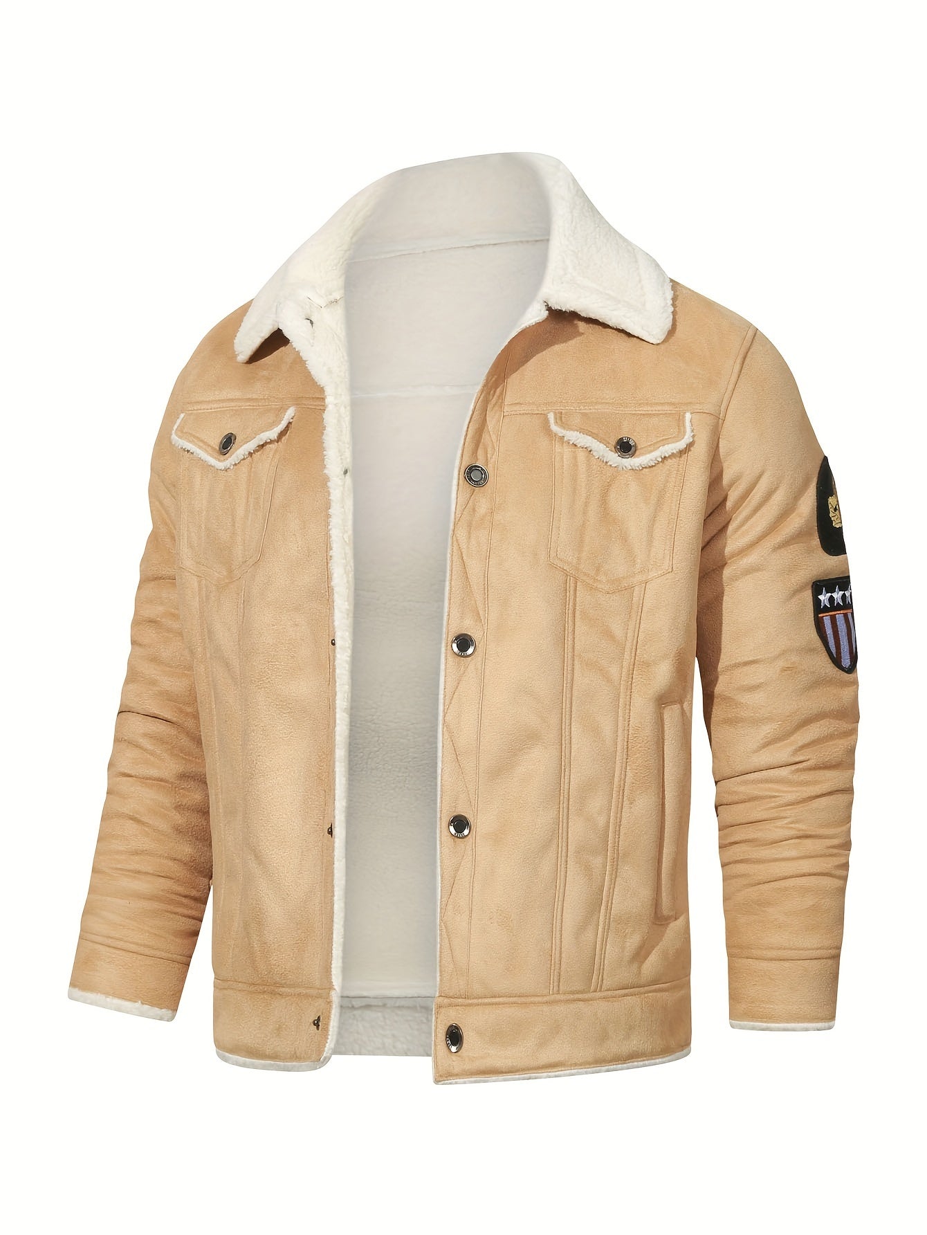 Men's Casual Polyester Jacket with Faux Lining, Solid Color,
