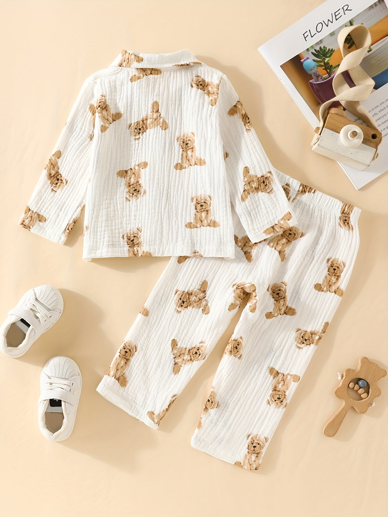 Baby's Cute Cartoon Graphic Pajamas Set Long Sleeve Top & Pants Outfit, Loungewear