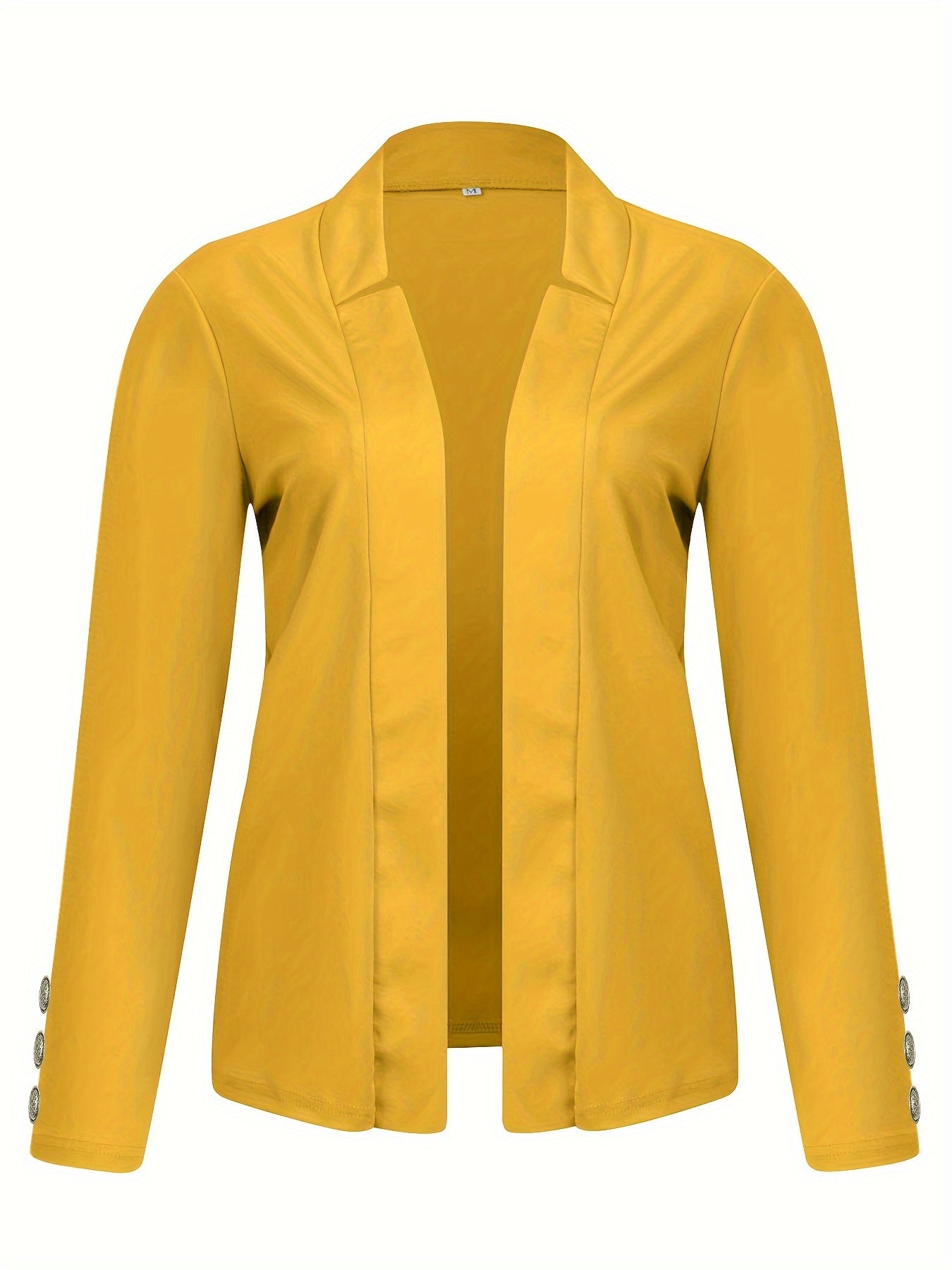 Solid Open Front Button Decor Blazer, Elegant Long Sleeve Blazer.