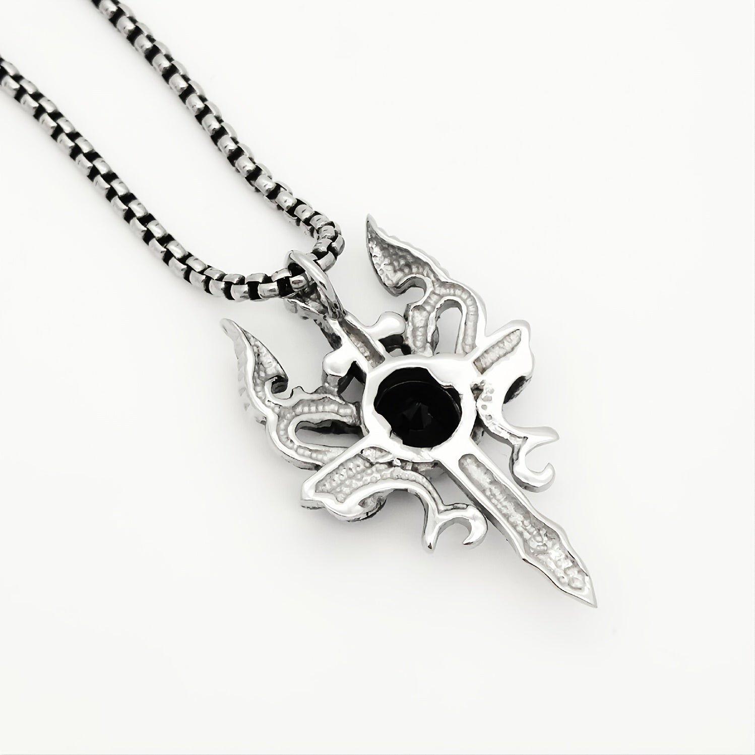 Gothic Knight Double Dragon Cross Sword Pendant Necklace .