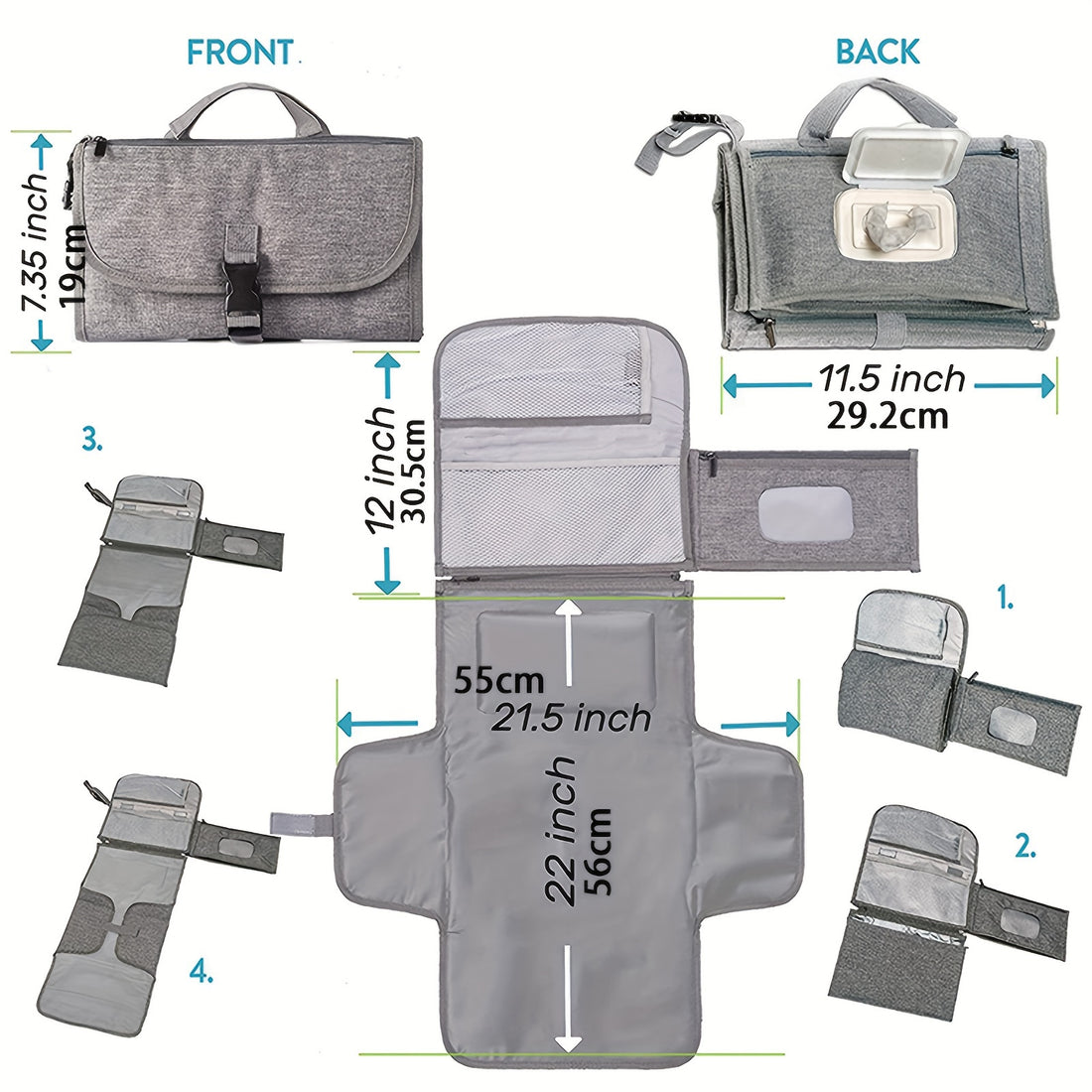 Portable Diaper Changing Pad With Built-in Head Cushion, Newborn Baby Changing Pad With Smart Wipes Pocket, Waterproof Travel Changing Mat Station Kit, Baby Diaper Bag Shower Gift For Boys And Girls, Halloween, Thanksgiving A