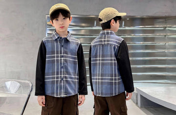 Trendy Kids Cotton Long Sleeve Shirt – Check Pattern & Knit Sleeve Design (1-12yrs)MH