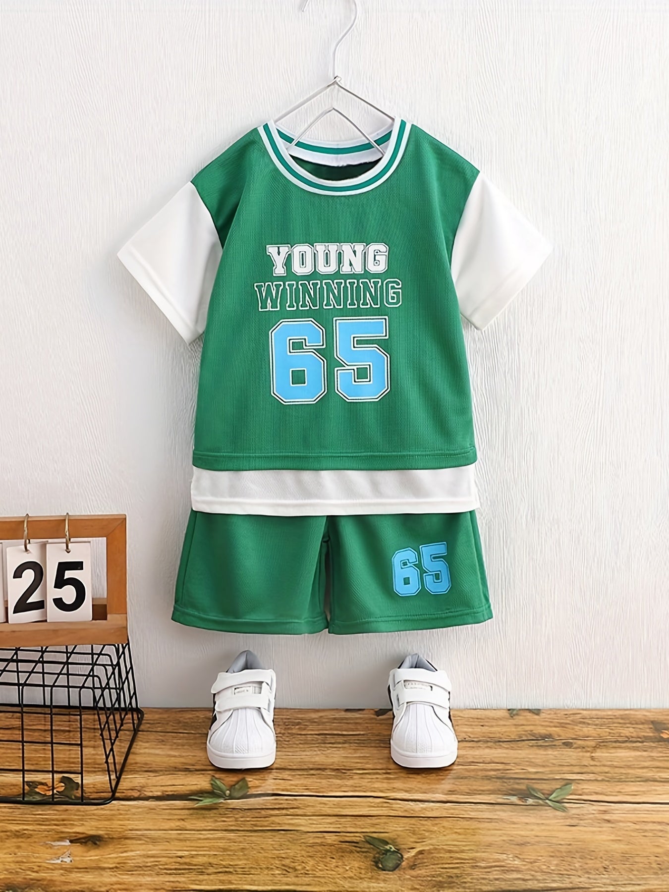 Boys "Young Winning" Number "65" Casual Outfit Round Neck T-shirt.