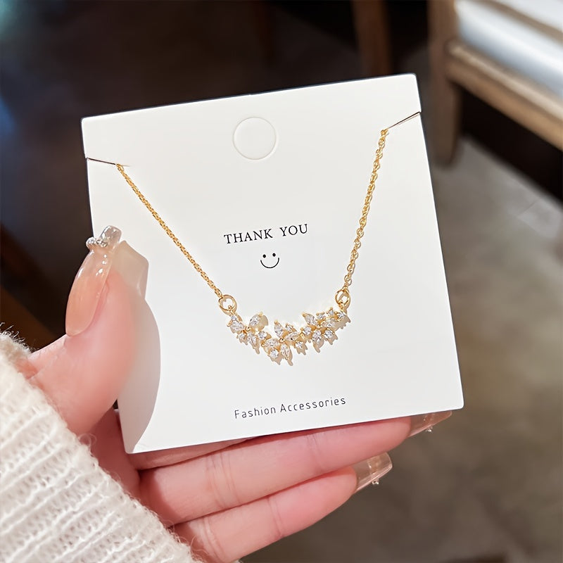 Zircon Flower Alloy Necklace For Women, Birthday Holiday Gift, Clothing Decoration, Party Accessories