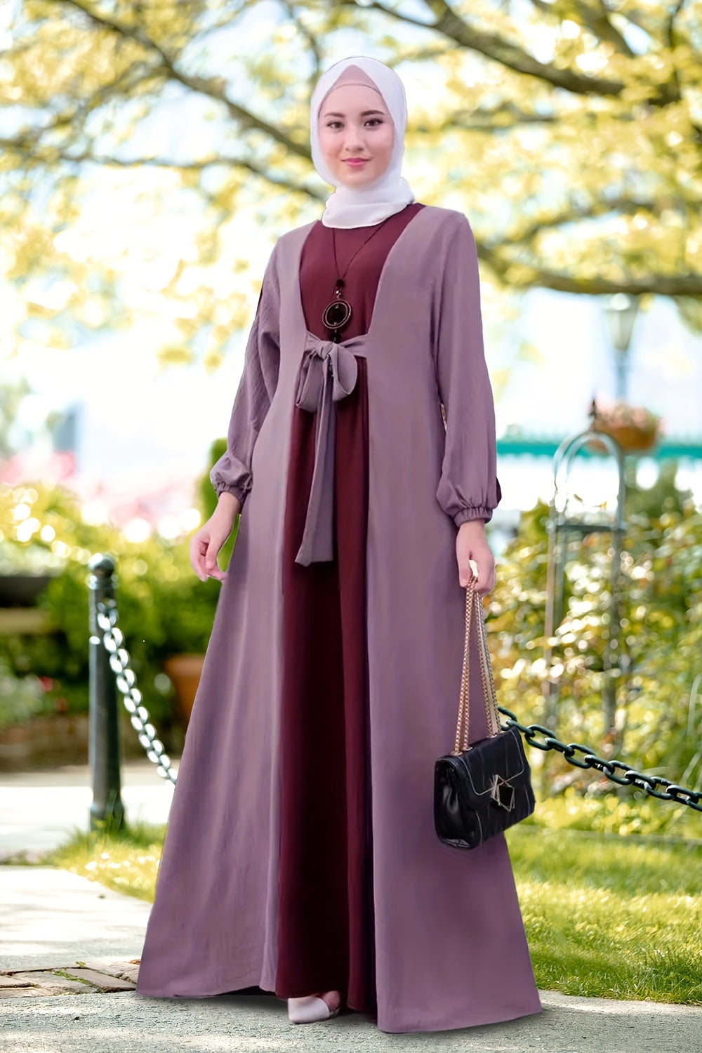 Color Block Tie Front Kaftan Dress, women fashion'/MH