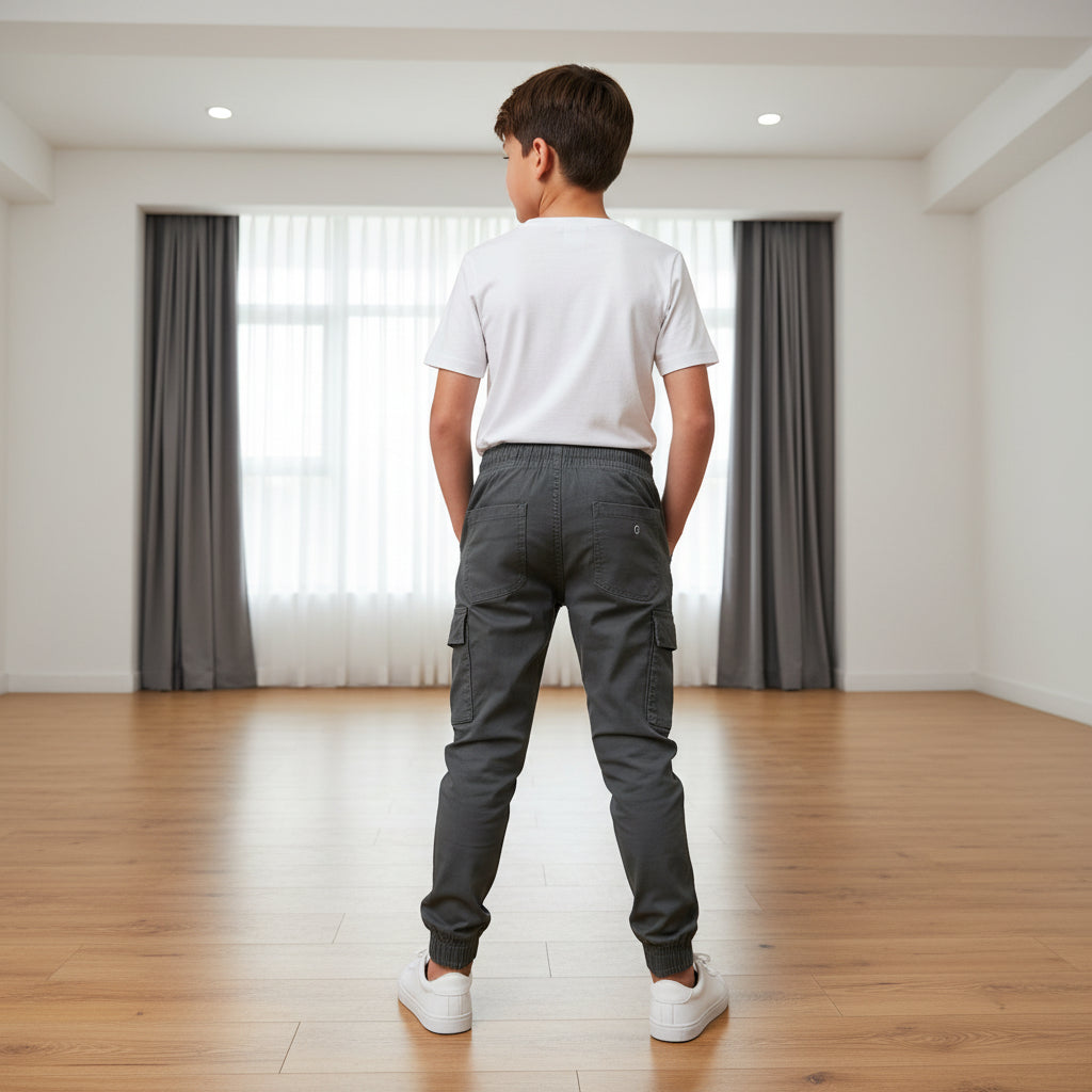 Teen Boys Grey Cargo Joggers 9-16 Years | Stylish Cargo Pants with “G” Patch Detail | MH