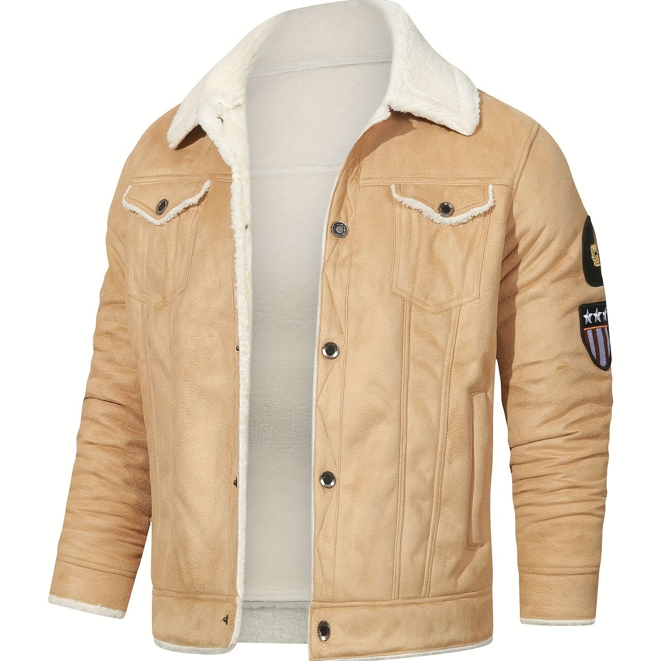 Men's Casual Polyester Jacket with Faux Lining, Solid Color,