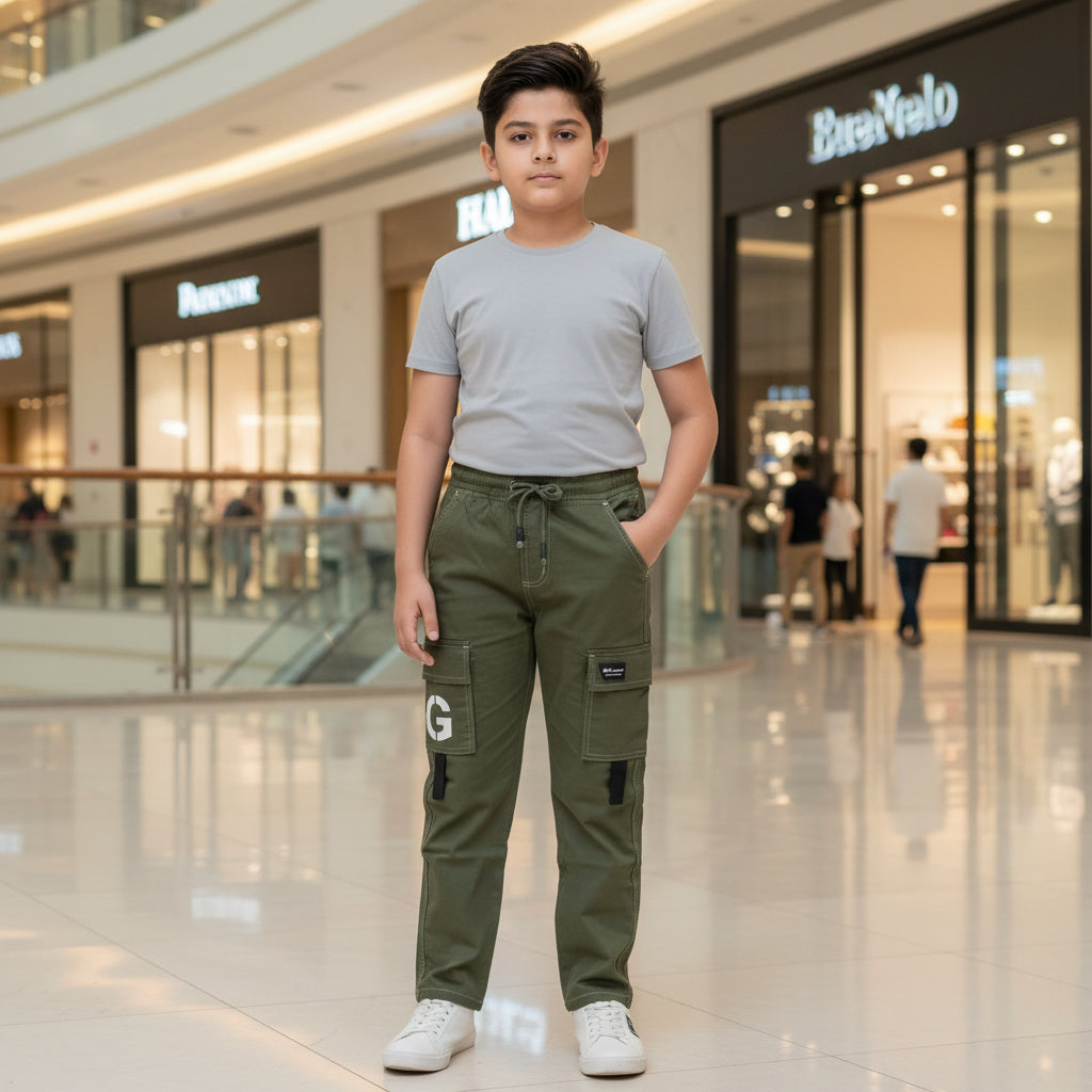 Boys Cargo Pants Green 11-16 Years - Casual Jogger Style Cargo Trousers with Pockets | MH