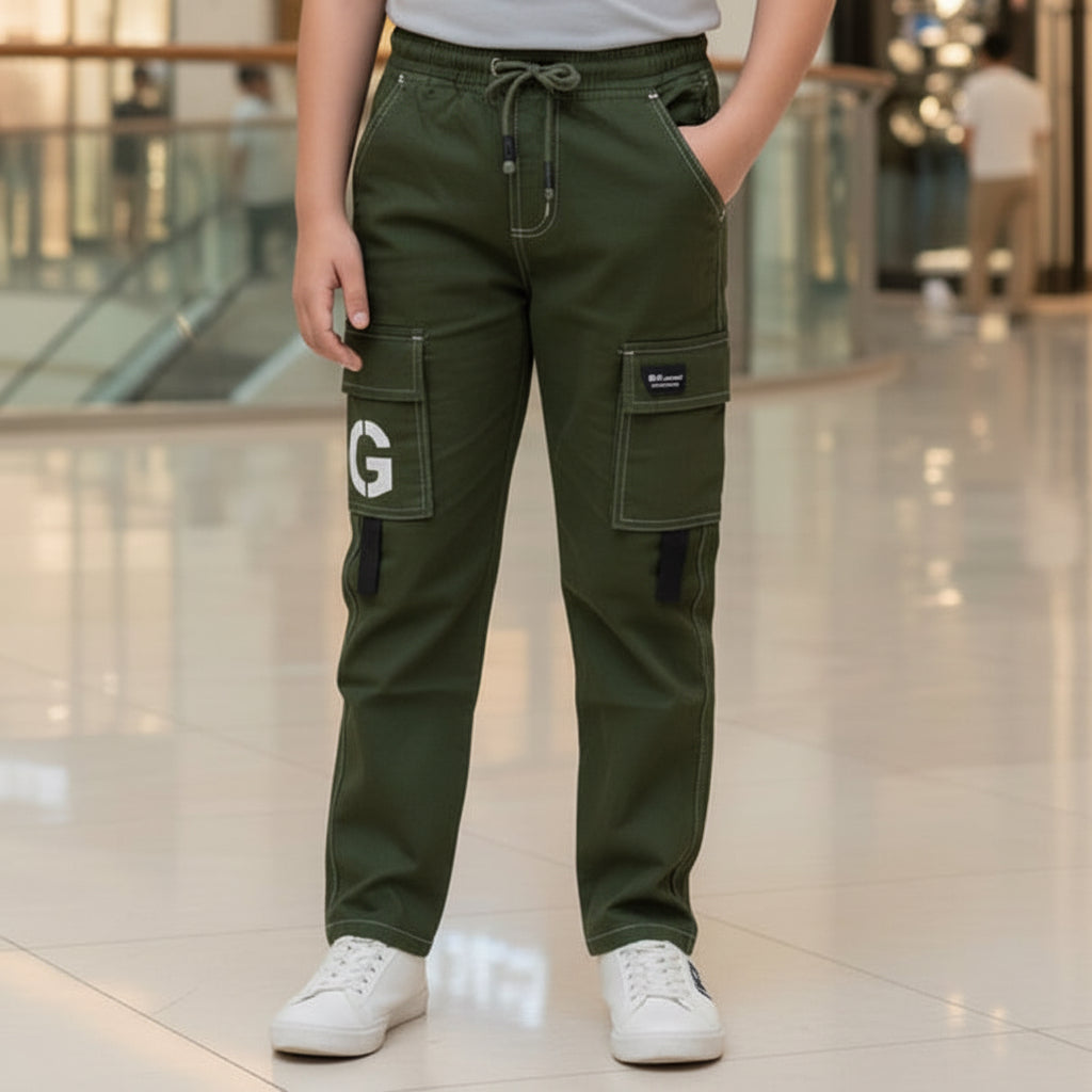 Boys Cargo Pants Green 11-16 Years - Casual Jogger Style Cargo Trousers with Pockets | MH