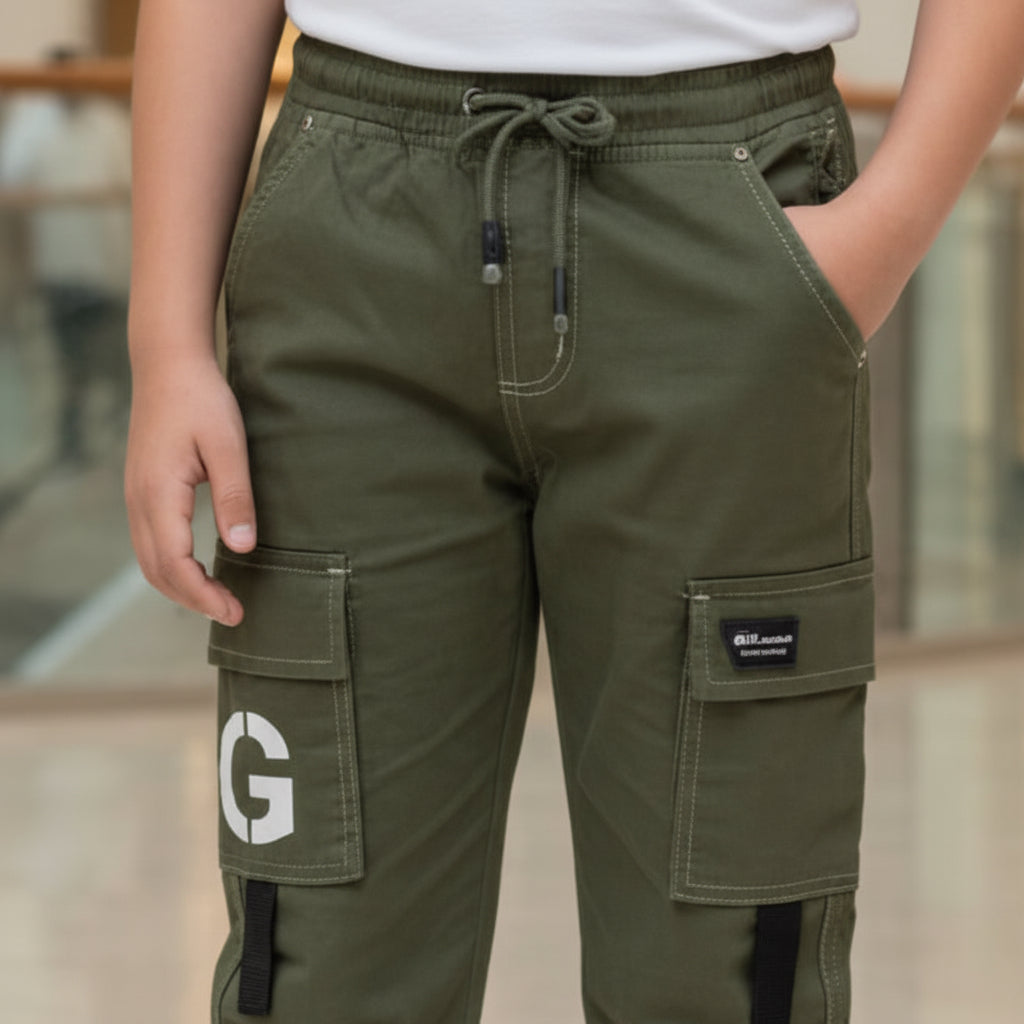 Boys Cargo Pants Green 11-16 Years - Casual Jogger Style Cargo Trousers with Pockets | MH