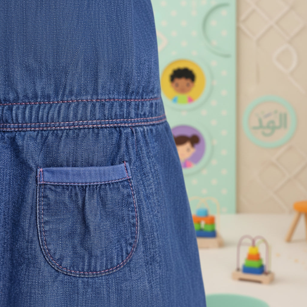 Stylish Girls Denim Cut-Collar Tunic with Printed,Sizes(2-12Years) | MH