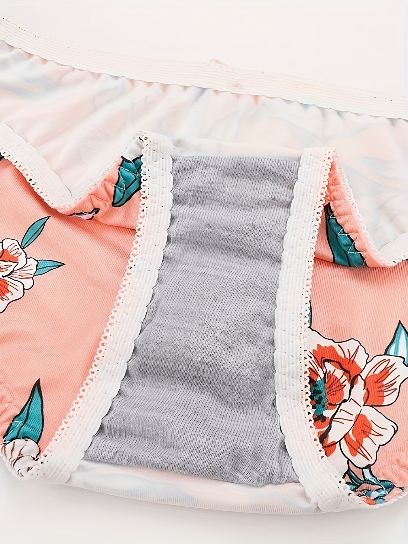 Floral Print Bra & Panty, Bow Decor Plunge Bra & Panties Lingerie Set, /MH