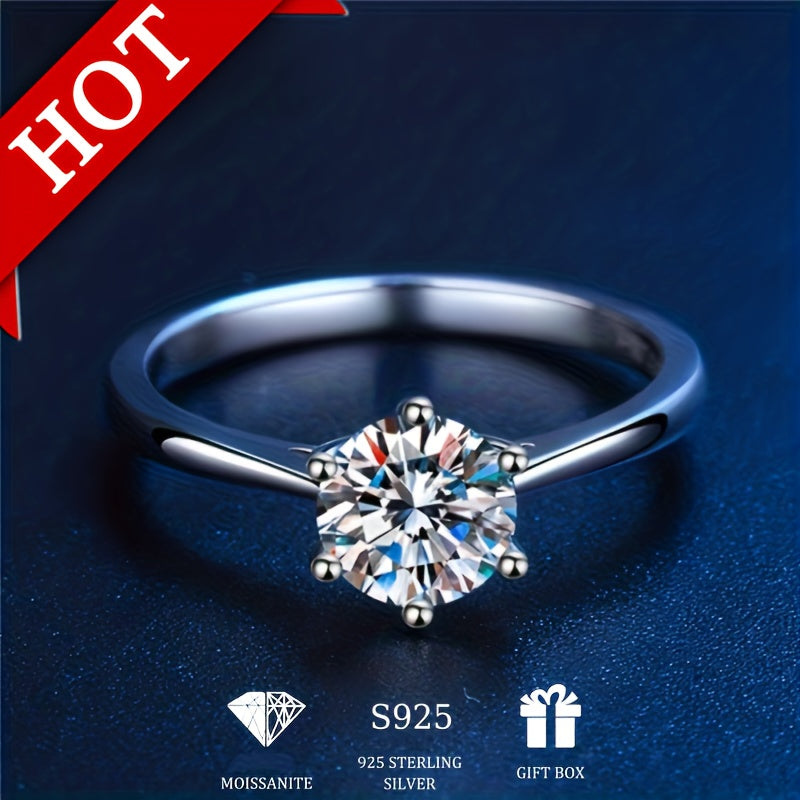 New Women'S One-Carat 925 Silver Moissanite Ring Plated with Tp950.