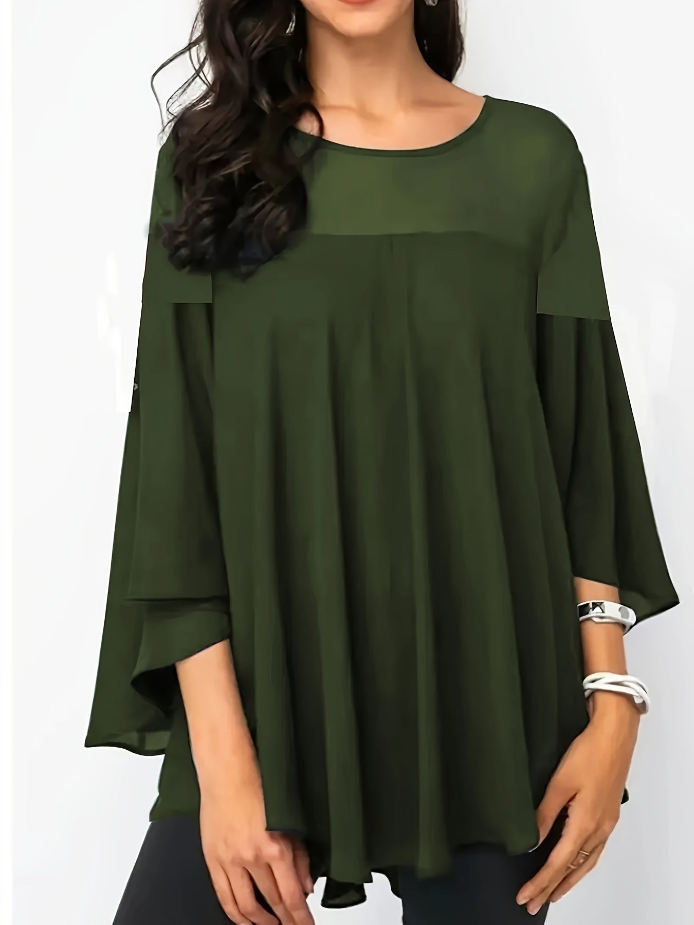 Plus Size Women's Casual Shirt - Vibrant Green Short Sleeve.