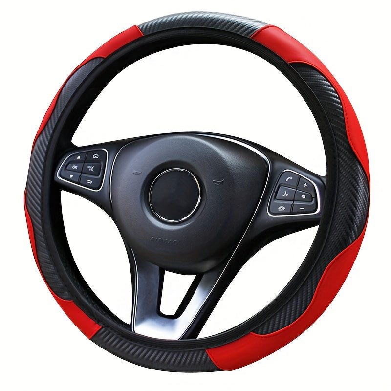 Universal Carbon Fiber Elastic PU Leather Car Steering Wheel Cover