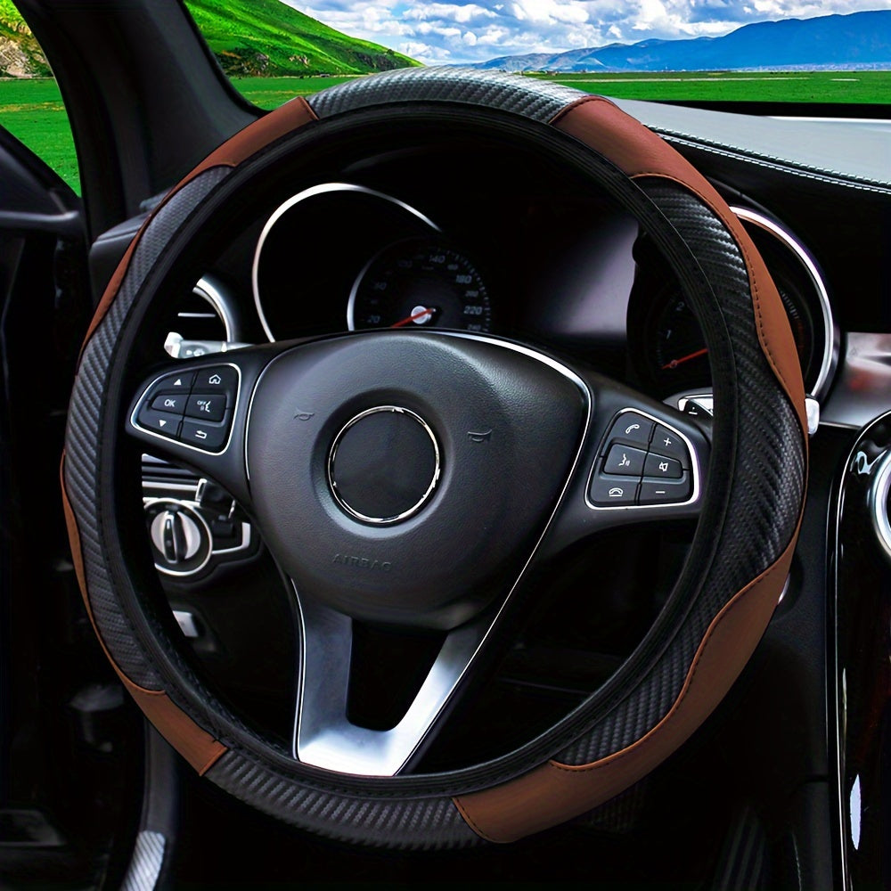 Universal Carbon Fiber Elastic PU Leather Car Steering Wheel Cover