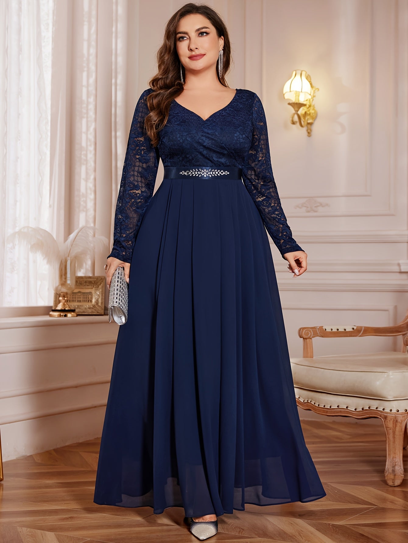 [Elegant Long Dress] Lace and Chiffon Elegant Long Dress ./MH