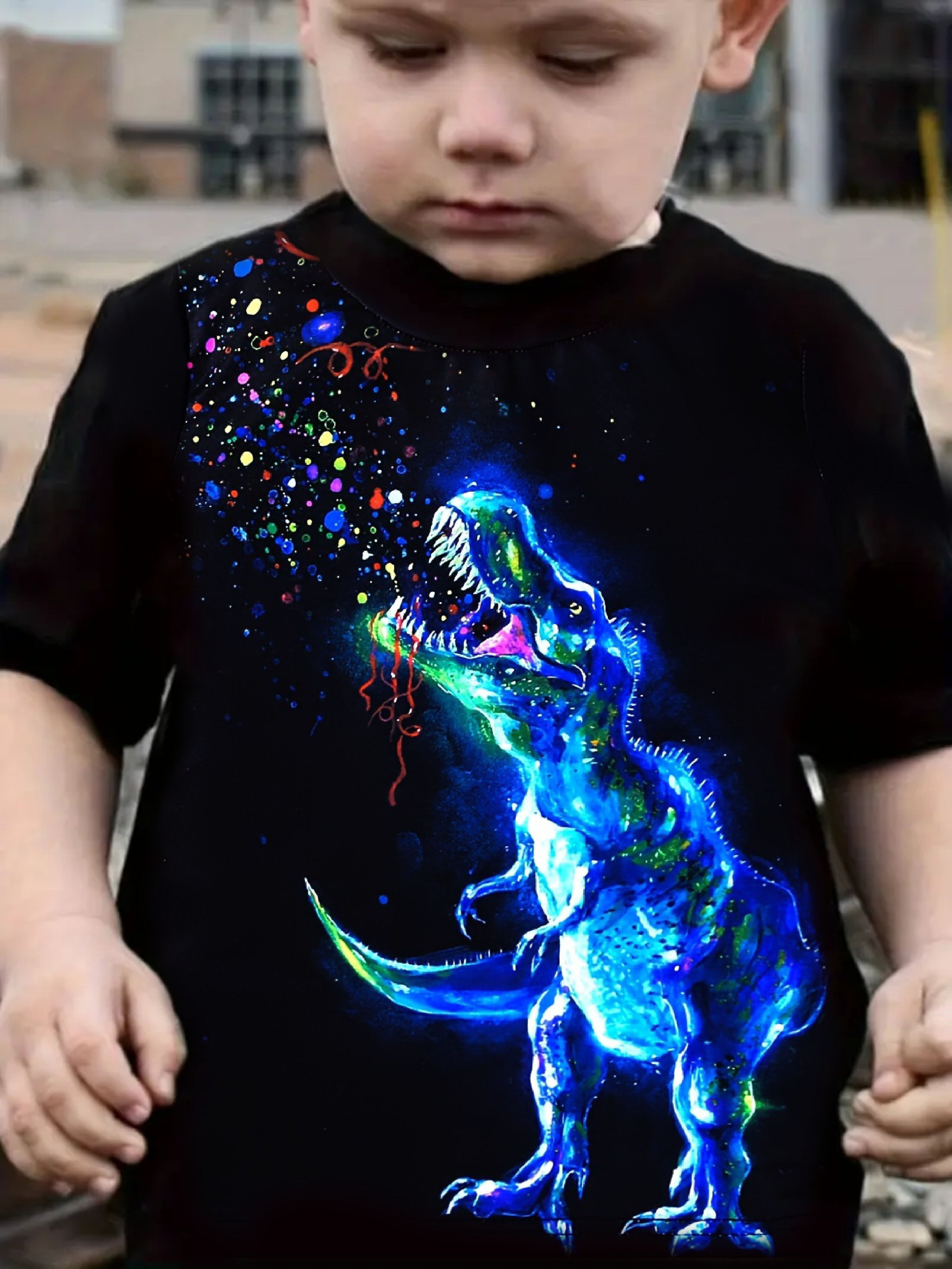 Cartoon Dinosaur Print Boys Glow In The Dark T-shirt,