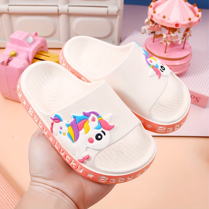PEYOUR Kids' Cute Fashion Minimalist Cartoon Unicorn PVC Slippers