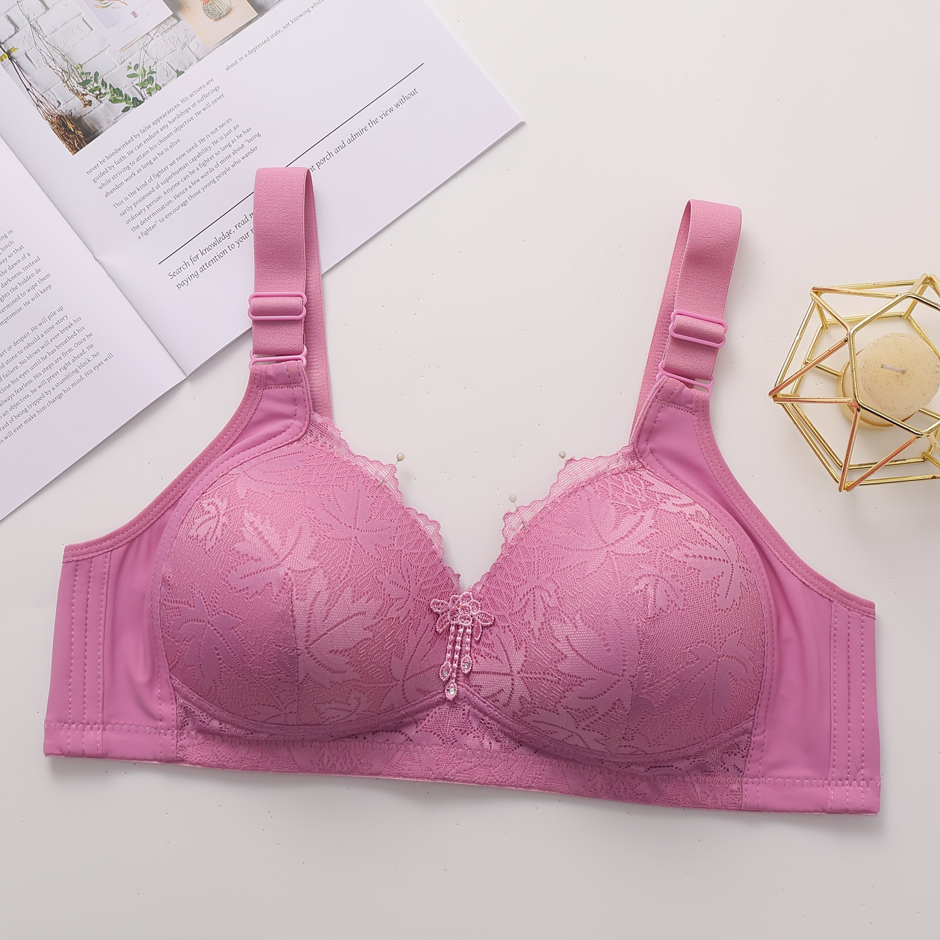 Women's Everyday Bra - Soft Lavender Lace Undergarment with Non-Removable ./MH