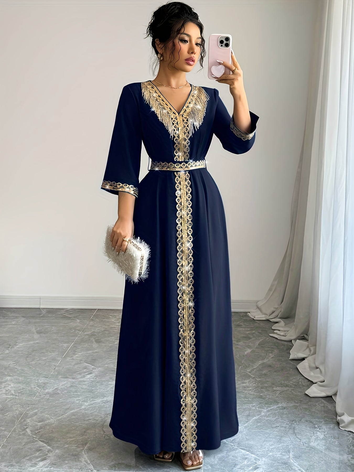 Yuhongfei Directional YY0309072 Mid-Sleeve Maxi Dress