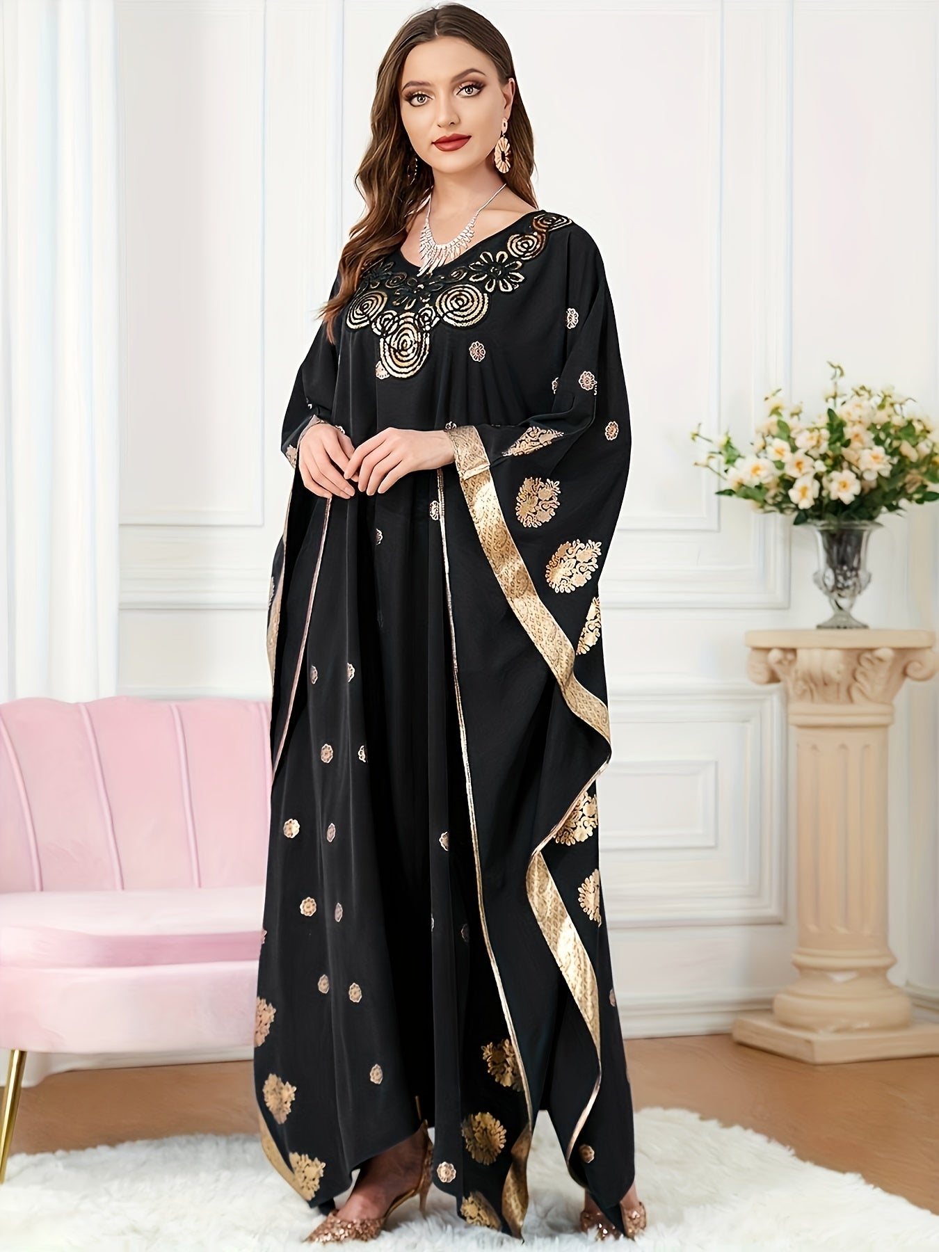 Middle Eastern Elegance Women's Floral Print Abaya./MH