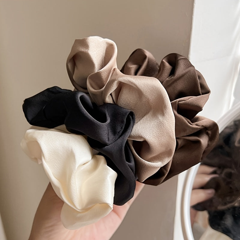 5pcs Elegant Satin Scrunchies - Soft, High Elasticity Hair Ties for Women & Girls, Solid Colors