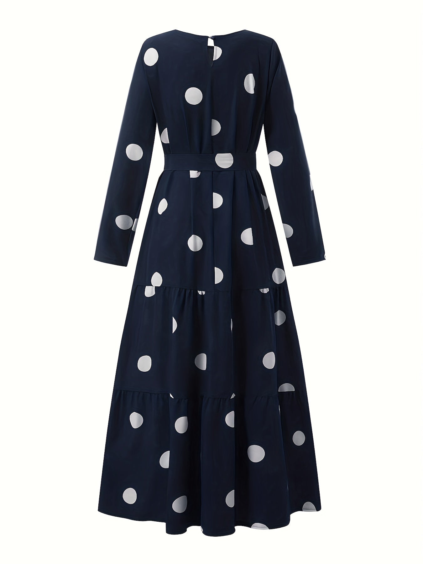 Polka Dot Print Kaftan Dress, Casual Long Sleeve 'MH