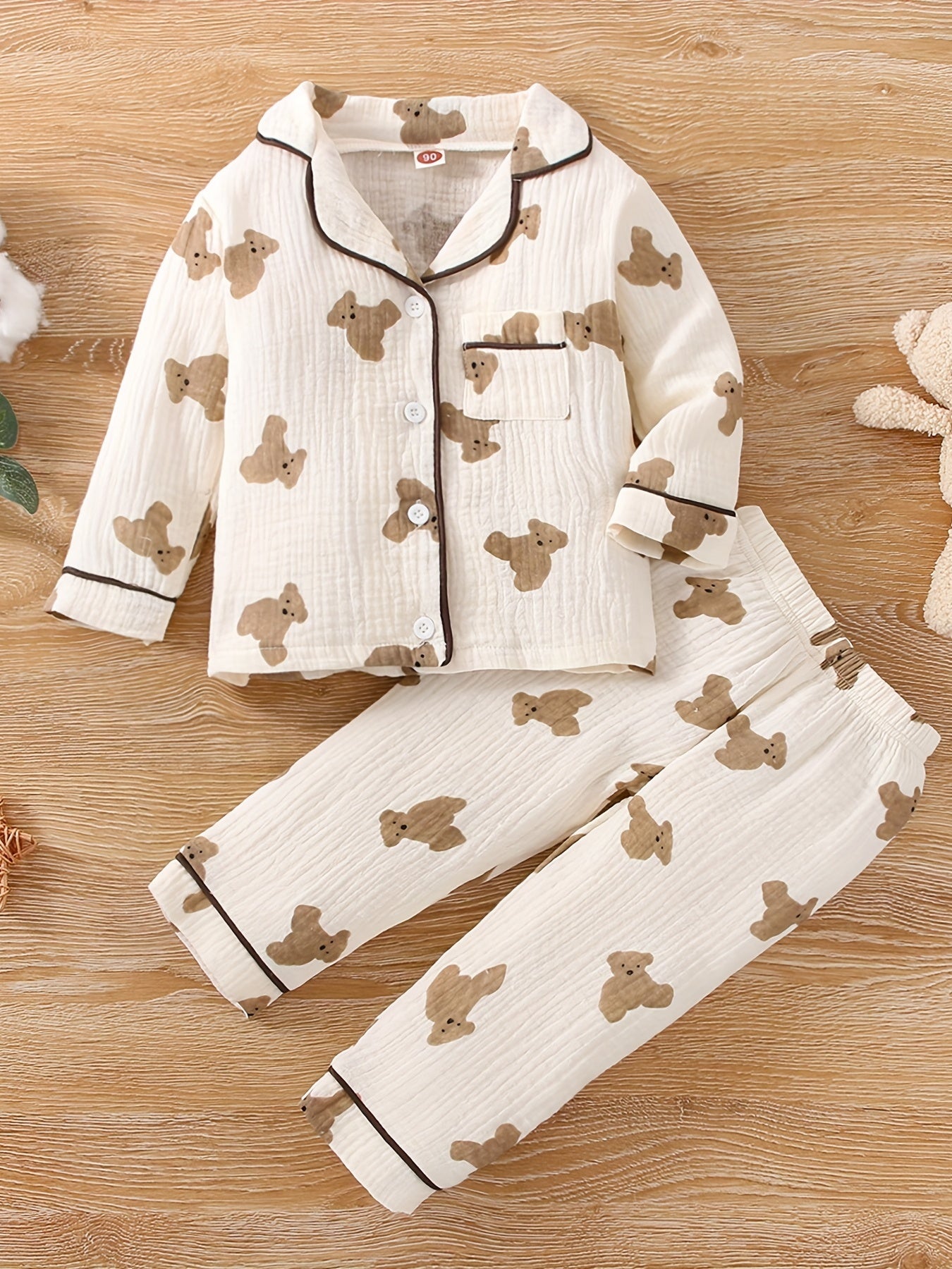 Kid's 2pcs Muslin Pajamas, Long Sleeve Button,