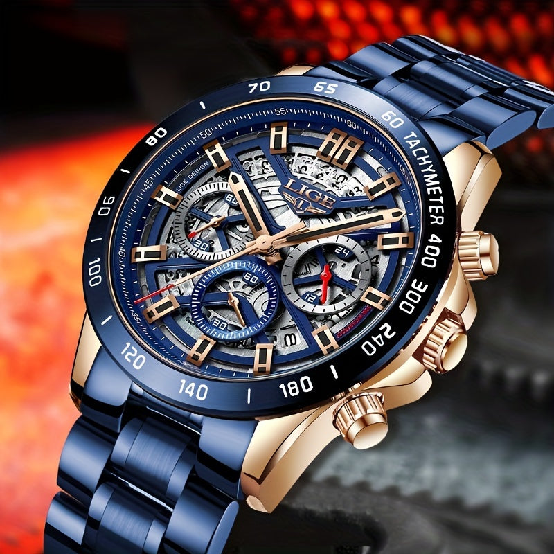 Luxe Timepiece Master - Top-Brand Luxury Quartz Chronograph Watch for Men with Hollowed-Out Design, Business Fashion Sports Style, Ideal Gift Choice for Him