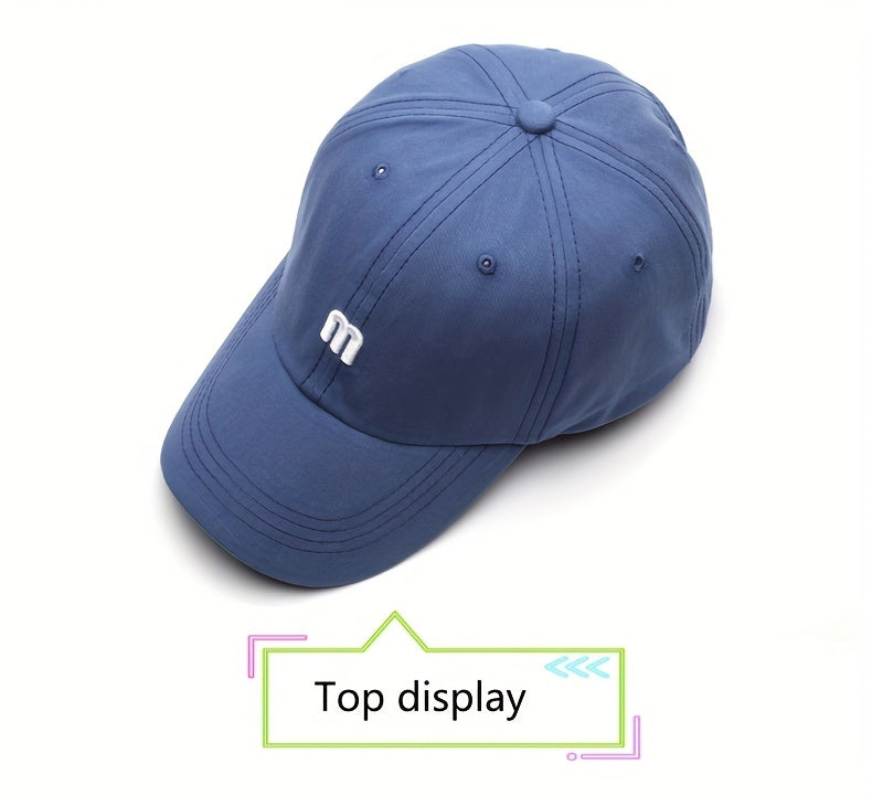 A Cap Featuring an Embroidered M, Designed As a Soft Sunshade Hat,