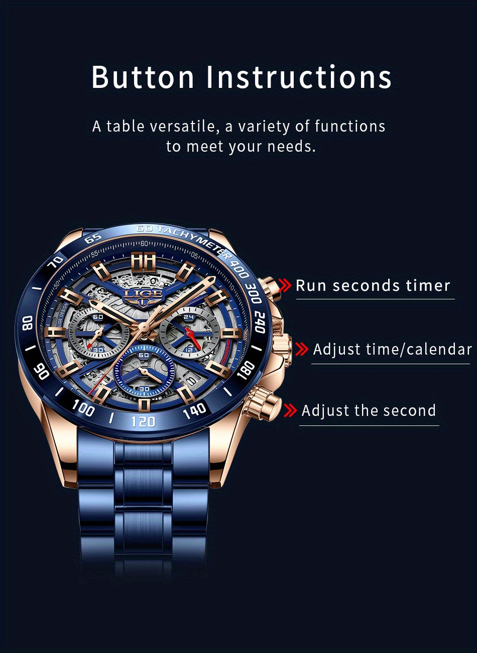 Luxe Timepiece Master - Top-Brand Luxury Quartz Chronograph Watch for Men with Hollowed-Out Design, Business Fashion Sports Style, Ideal Gift Choice for Him