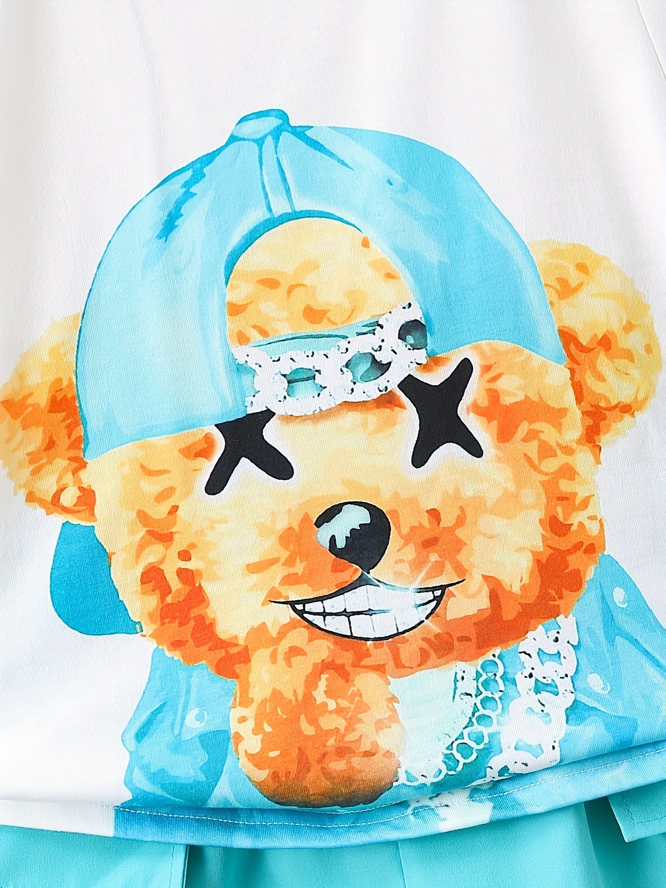 2pcs Boys Casual Cute Teddy Bear Graphic Print Short Sleeve T-shirt.