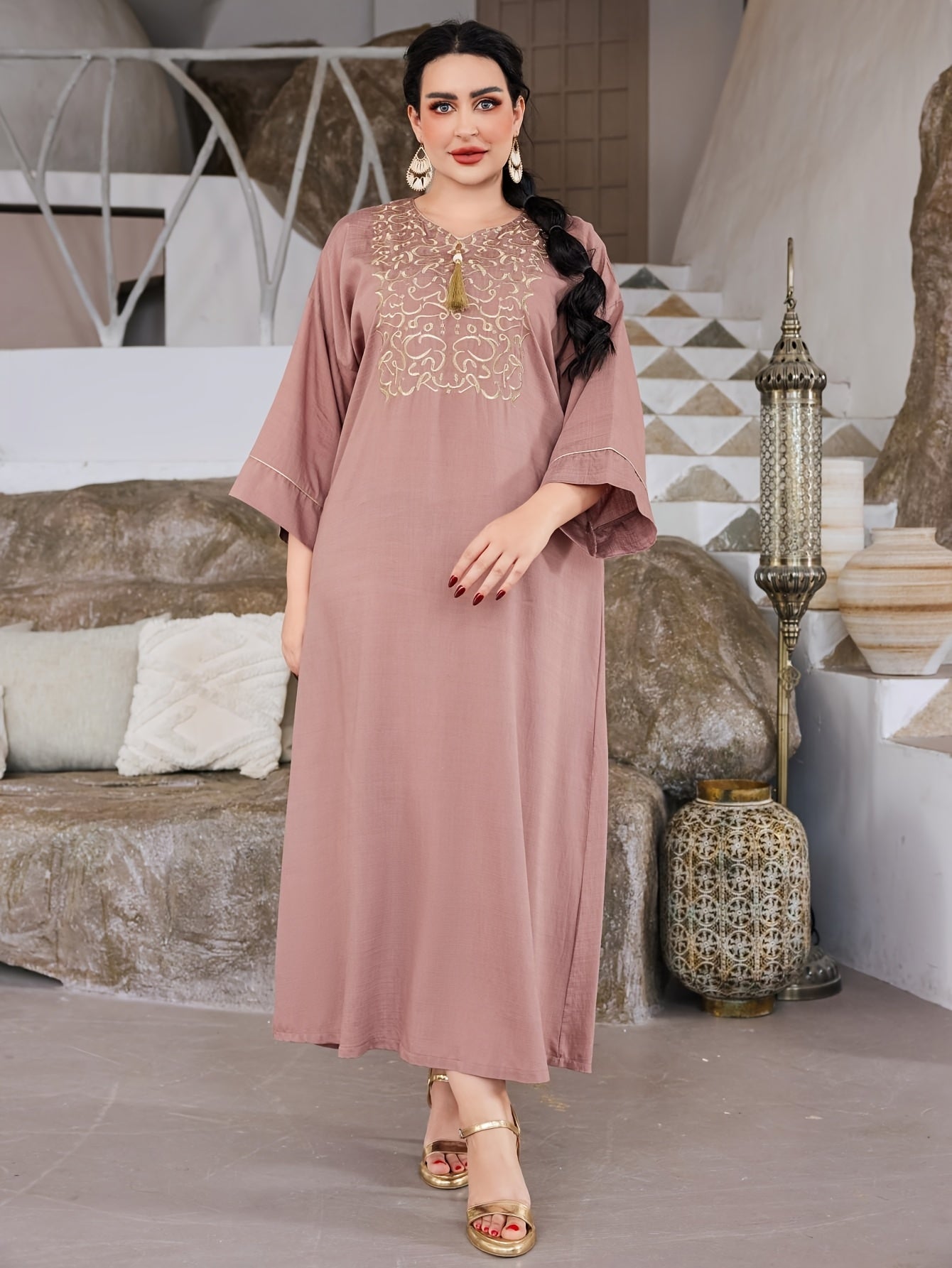 Golden Arabic Women's Elegant Dress JALABIA ./MH