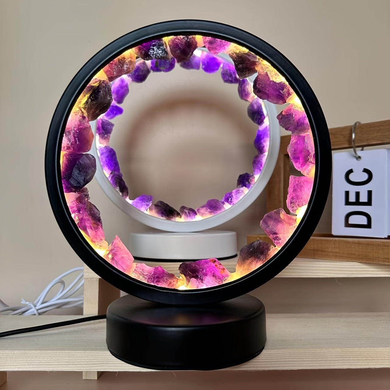 1pc Amethyst Yellow Crystal Circular Bedside Lamp - Natural Crystal Decoration, Unique Christmas Gift, Home Accent Lighting, Calming Ambiance, Handcrafted Ornament, Premium Quality, Crystal Clear Clarity