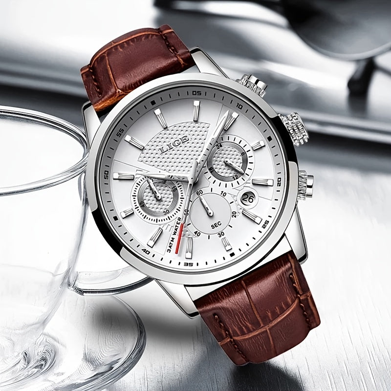 Watches Mens  LIGE Top Brand Luxury Casual Faux Leather Quartz Men's