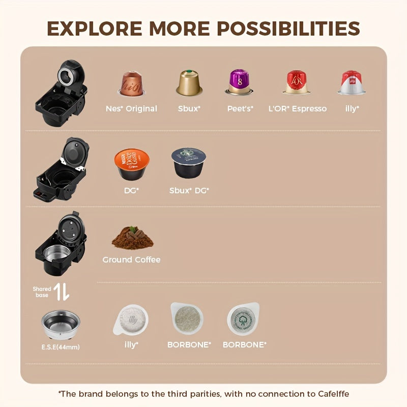 1pc Coffee Maker For Single Pods CAFELFFE 4 In 1 Coffee Machine Hot/Cold Dolce Gusto Milk Nespresso Capsule ESE Pod Ground Coffee Cafeteria 19Bar Teacher's Day Halloween Christmas Wedding Birthday Valentines Day Gift Coffee T