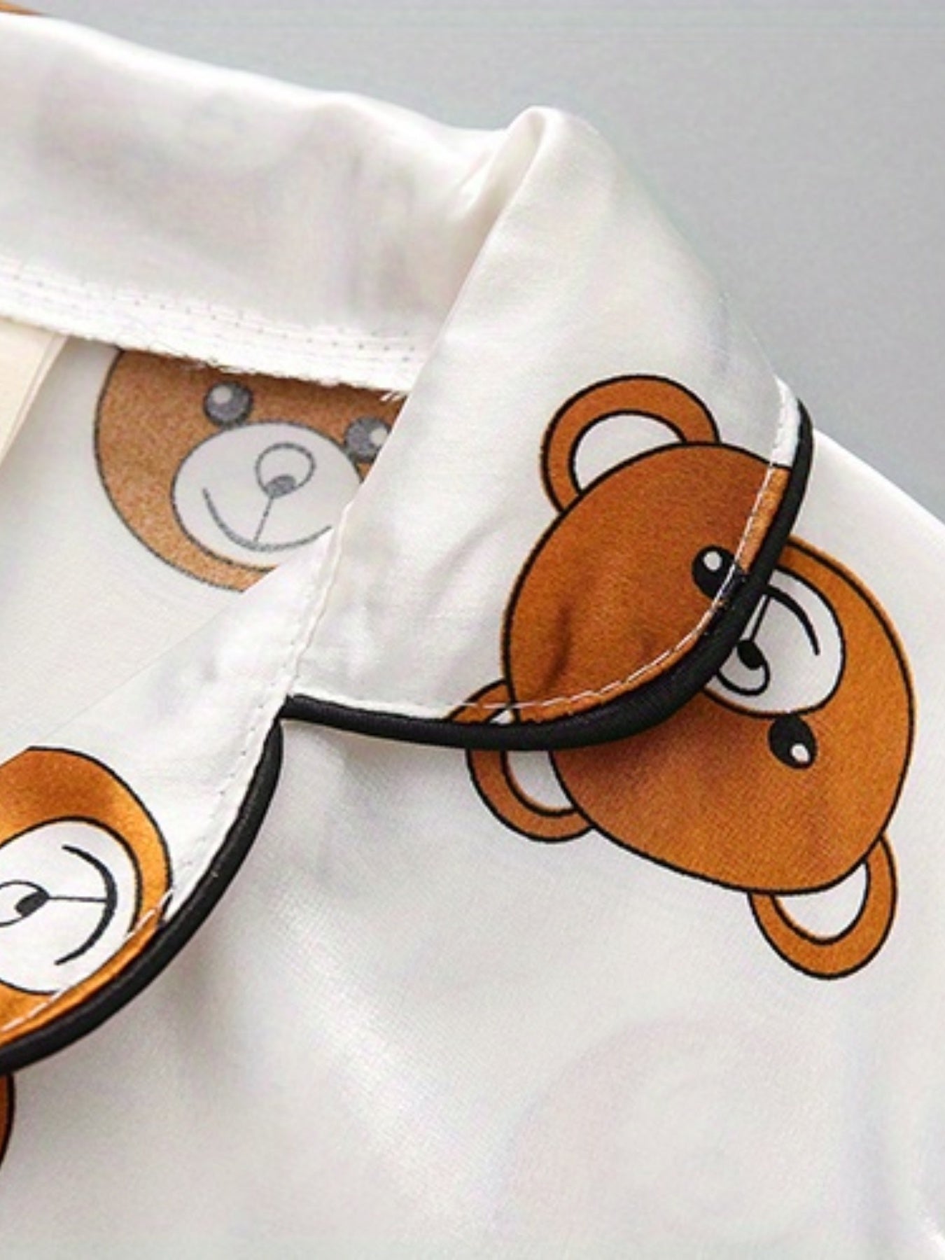 2pcs Boys Bear Print Button Up Long Sleeve Top & Elastic Waist Long Pants Set, Comfy Boys Clothes
