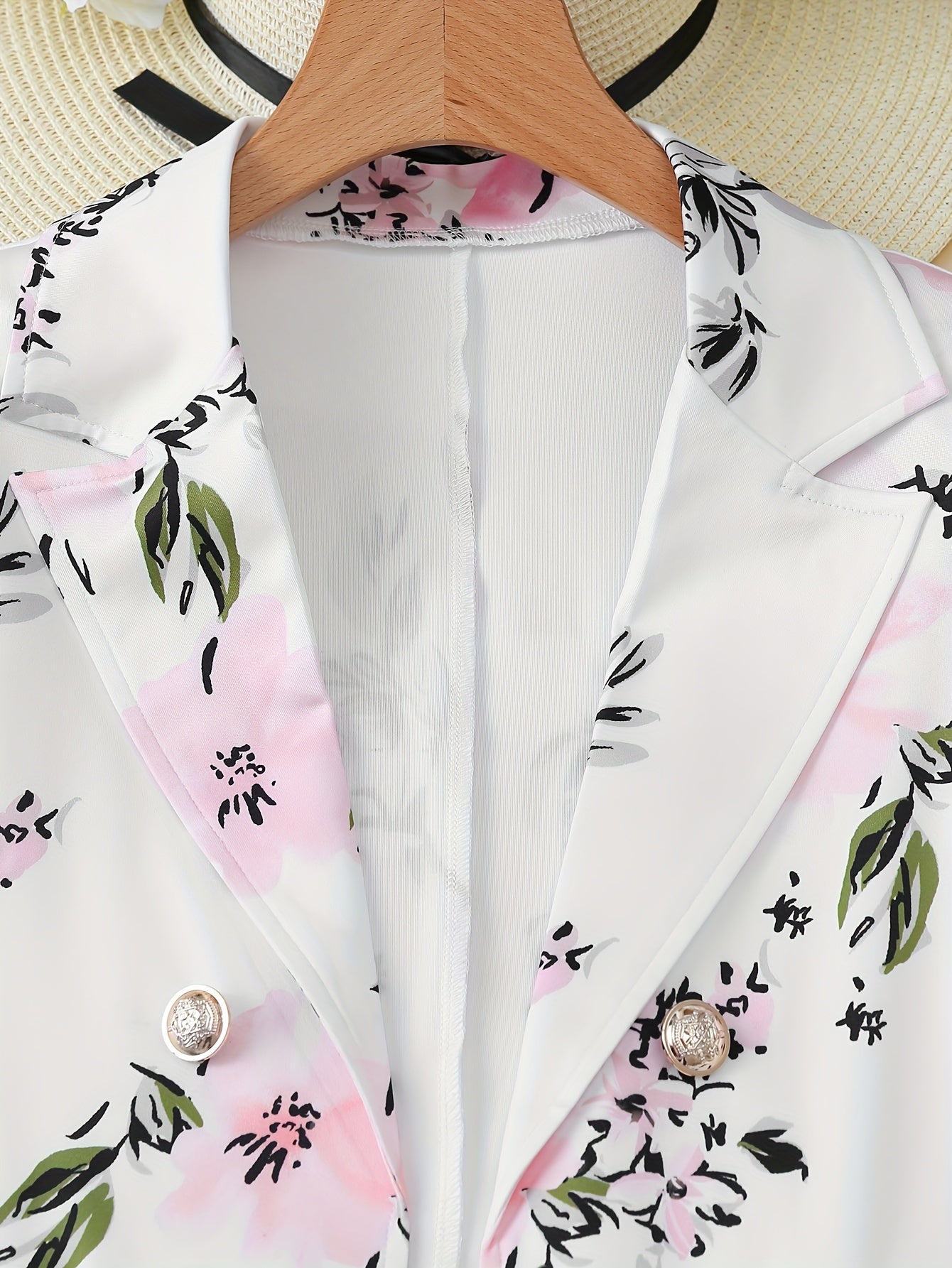 Two-Piece Floral Print Suit Set - Elegant Double Breasted Blazer.