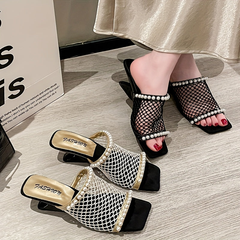 Women'S Rhinestone-Embellished Square Toe High Heel Sandals - ./MH