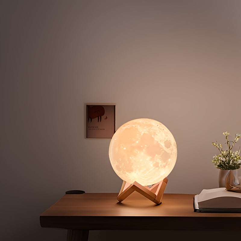 Enchanting 3D Moon Lamp with Remote - USB Rechargeable, Touch Control Night Light for Bedroom Ambiance - Perfect Gift for Valentine's Day & Christmas, Includes Wooden Stand