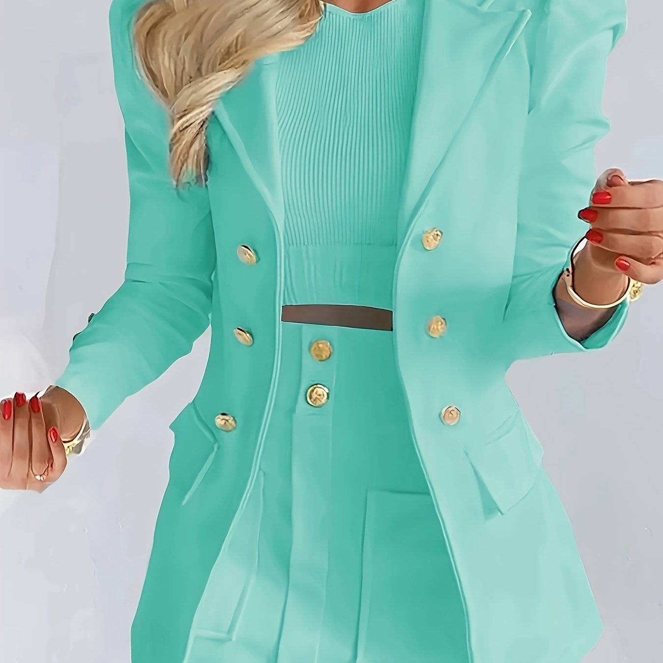 Two-Piece Floral Print Suit Set - Elegant Double Breasted Blazer.